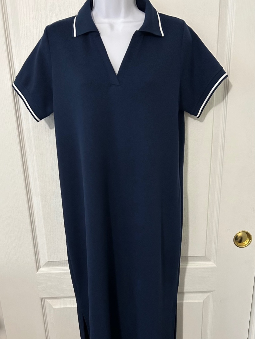 NWT SPANX AirEssentials Pique Polo Maxi Dress Navy Blue Large